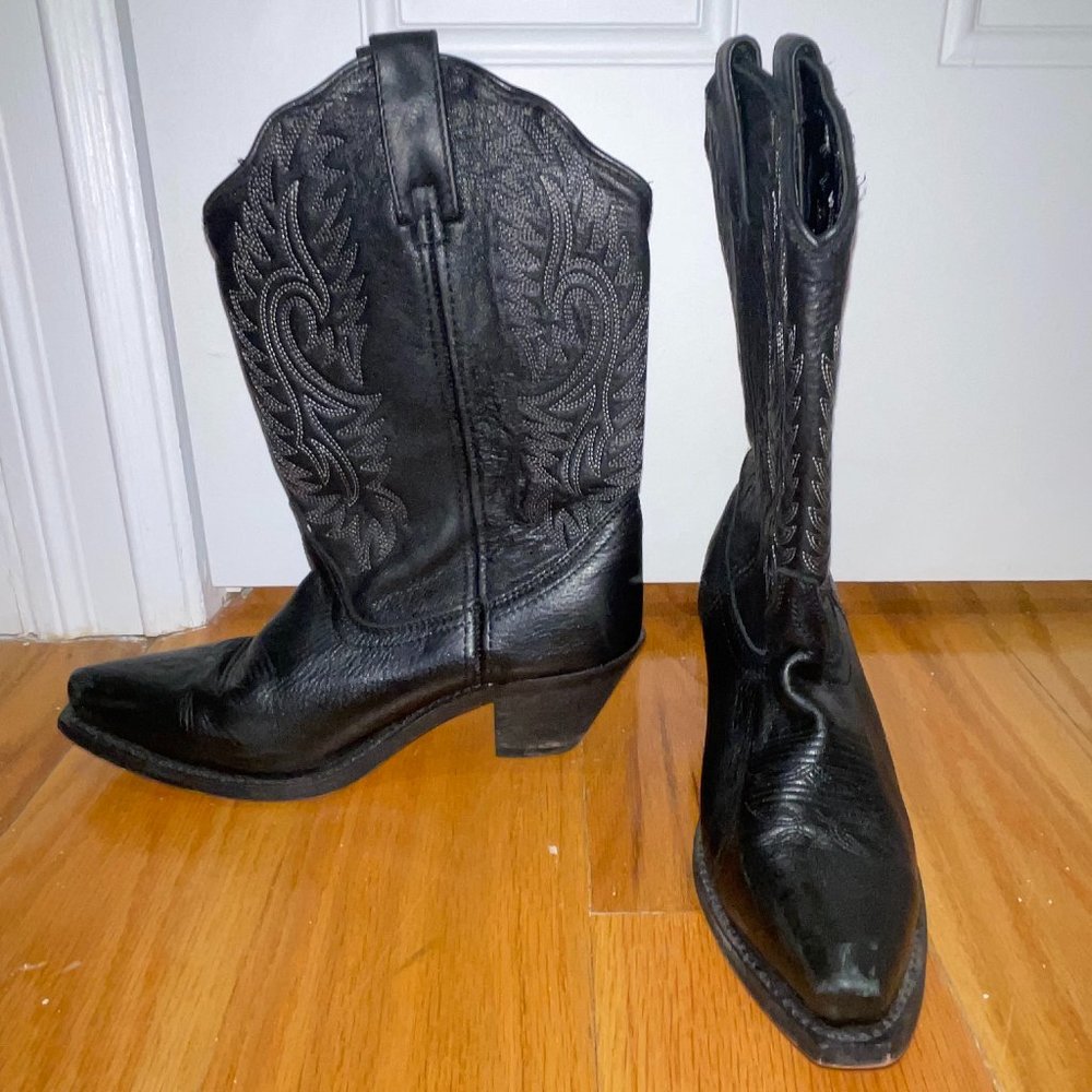 Black Leather Cowboy Boots